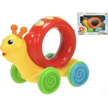 Hračka pro nejmenší Šnek chrastící 19cm po stlačení jezdící 6m+ 2barvy v krabičce