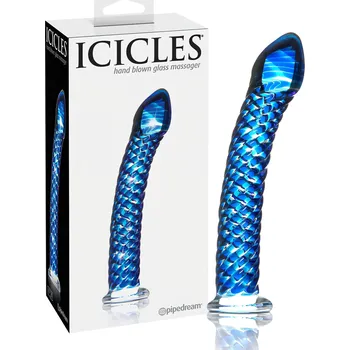 Dildo Icicles No. 29 - spirálový, skleněný dildo na penis (modrý)