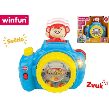 Hračka pro nejmenší Fotoaparát 17,2x16,6x8,2cm na baterie se světlem, zvukem a vyskakovací opičkou 9m+