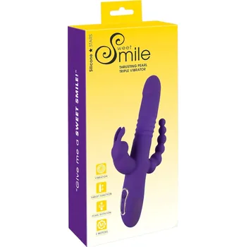 Vibrátor SMILE Triple - akumulátorový, trojramenný, rotačně-pohyblivý vibrátor (fialový)