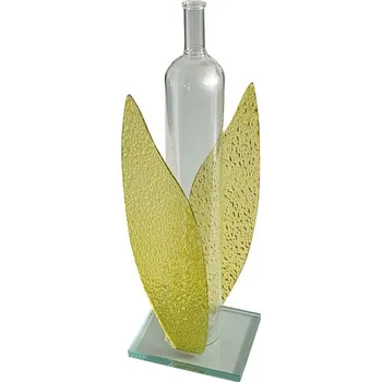 Váza Skleněná váza na 1 květinu tulipán, žluté listy