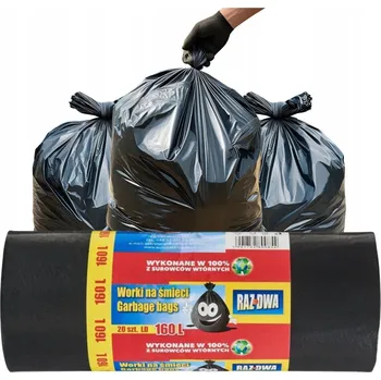 Pytle na odpadky Sáčky na odpadky 160L 20 ks černé – silné, univerzální LDPE Raz Dwa