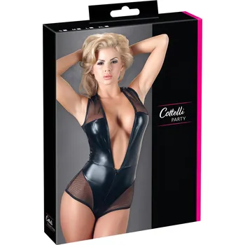 Dámské erotické body Cottelli - Lesklé síťované body (černé) - M