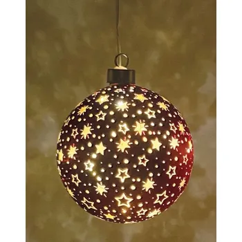 Vánoční dekorace Skleněná svítící koule s časovačem na zavěšení,průměr 12 cm, červená (3 baterie -v balení)