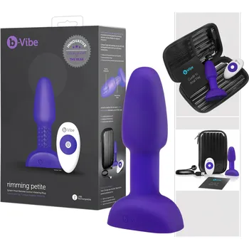 Anální kolík b-Vibe Rimming - točící anální vibrátor s perlami (fialový)