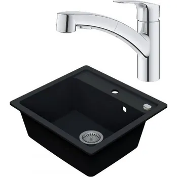 Granitový dřez VIMA Dřezový set Grohe 4/O - Granitový dřez 530x500 mm, tmavý grafit matný + Dřezová baterie Grohe Eurosmart