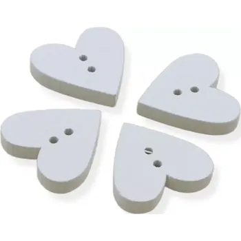 Knoflík Dřevěný knoflík srdce bílé - 6 ks
