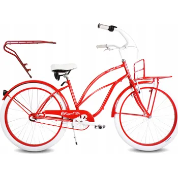 Městské kolo Dámské plážové kolo Cruiser 26" RUBY ROYALBI červené, 3 rychlosti, s nosičem