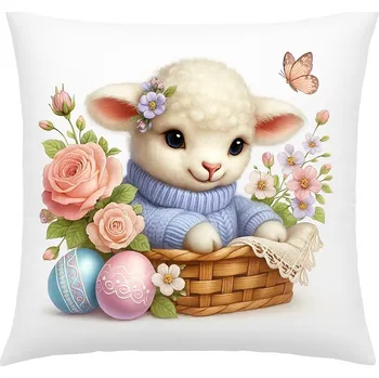 Polštář POSZEWKA NA POLŠTÁŘ Velikonoce 40x40 cm BERÁNEK BAREVNÝ DEKORATIVNÍ