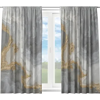 Závěs HOTOVÉ KRÁTKÉ ZÁCLONY NA ŽABKY S ŘASÍCÍ PÁSKOU 140X160 ZÁVĚS DO KUCHYNĚ VZHLED MARMORU 120