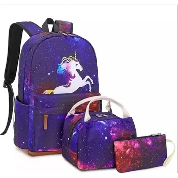 Školní batoh Meiso Dívčí školní batoh 3v1 Jednorožec Star s USB 19L