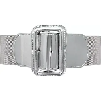 Opasek Dámský strečový široký lesklý pásek Casila Šedo-stříbrný