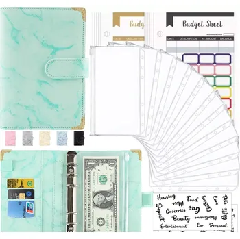 Diář Pořadač s kroužky a 12 fóliemi - listy - nálepky A6 Mramor Tyrkys