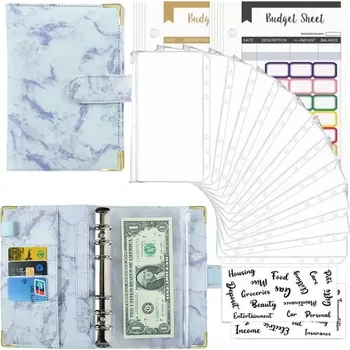 Diář Pořadač s kroužky a 12 fóliemi - listy - nálepky A6 Mramor modrý