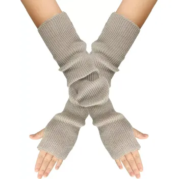 Rukavice Dlouhé rukavice bez prstů pletené 55cm Šedé