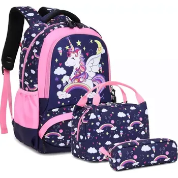 Školní batoh Meisohua Dívčí školní batoh set 3v1 Jednorožec Star Modrý 17L