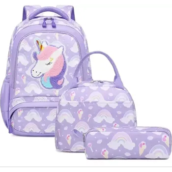 Školní batoh Meiso Dívčí školní batoh set 3v1 Jednorožec Fialový 17L
