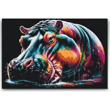 Malování podle čísel - Barevný hroch Velikost: 40x60cm, Rámování: Pouze srolované plátno