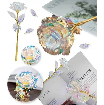 umělá květina STABILIZOVANÁ RŮŽE BÍLÝ ZLATÝ STONEK OZDOBNÁ KRABIČKA JAKO DÁREK K NAROZENINÁM