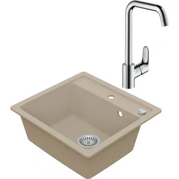 Granitový dřez VIMA Dřezový set Hansgrohe 1/A - Granitový dřez 530x500 mm, písková + Dřezová baterie Hansgrohe Focus