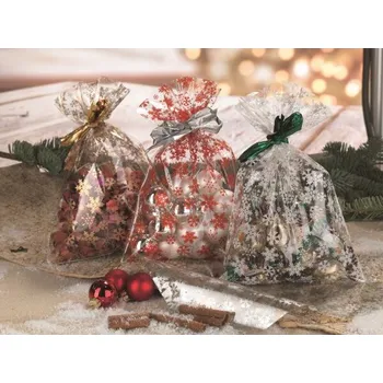 Vánoční dekorace Sáček celofan 20x32 cm transparent vločky