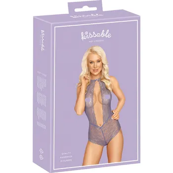 Dámské erotické prádlo Líbivý - krajkované body s nákrčníkem (fialové) - L/XL