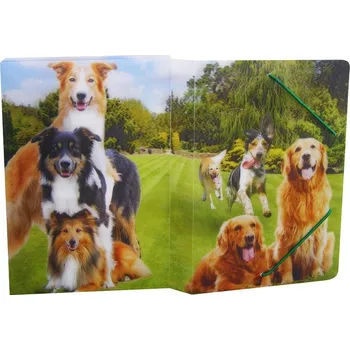 desky na sešit Krabice na sešity s gumou A5,motiv psi,3D efekt