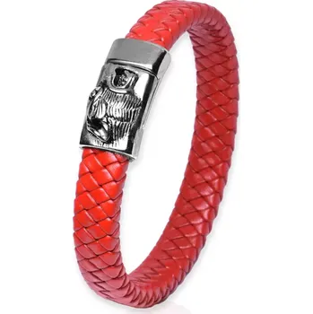 Náramek Pánský splétaný kožený náramek Šakal Červený 22 cm