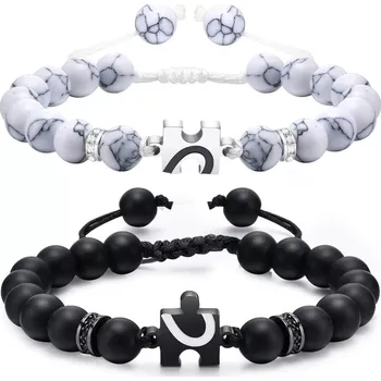 Náramek Titan Jewerly Náramky pro páry Černé a bílé korálky se srdíčkem stříbrná