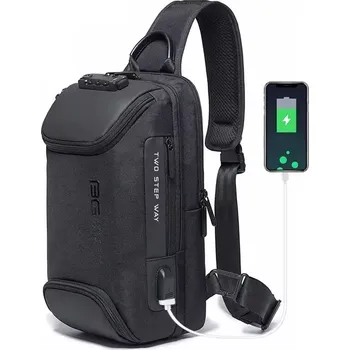 BANGE batoh přes rameno s USB + zámek NURAY Černý 10L