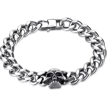 Náramek Cuban náramek z nerezové oceli s lebkou 21cm
