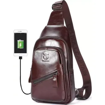 Bullcaptain kožená taška přes rameno s USB Makar Hnědá 5L