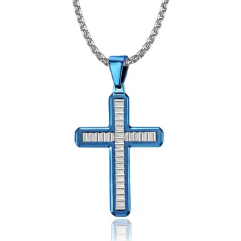 Přívěsek Přívěsek z chirurgické oceli Křížek Blessed - Modrý - Model včetně řetízku 3mm/ 55 cm