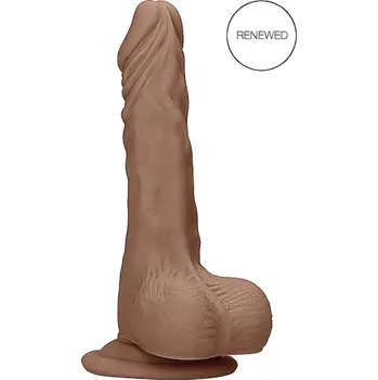 Dildo RealRock Dong 10 - realistický dildo s varlaty (25 cm) - tmavá přírodní barva