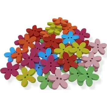 Knoflík Dřevěný knoflík květ barevný mix II. j. - 42 ks