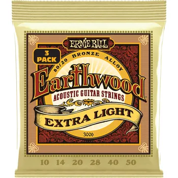 Strunný nástroj Ernie Ball 3006 Earthwood Extra Light 80/20 Bronze 3-Pack + prodloužená záruka 3 roky
