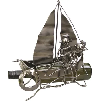 Stojan na víno Kovový stojan na víno, motiv milenci na plachetnici