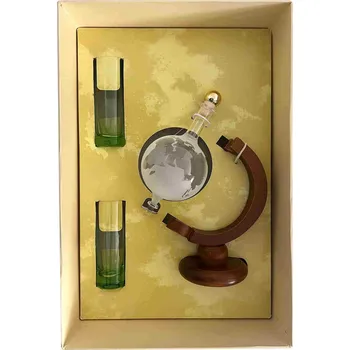 Sklenice Dárková souprava globus 200 ml, dřevěný stojánek, 2 skleničky