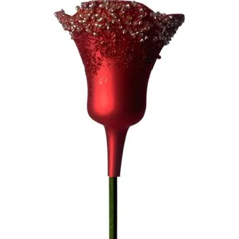 Vánoční ozdoba Koulier Skleněná foukaná ozdoba tulipán červený matný, 1 ks