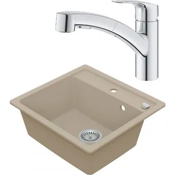 Granitový dřez VIMA Dřezový set Grohe 4/A - Granitový dřez 530x500 mm, písková + Dřezová baterie Grohe Eurosmart
