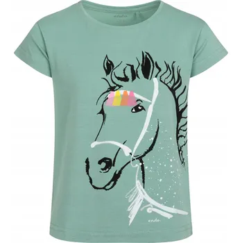 Dívčí tričko Dívčí tričko zelené bavlna velikost 110, tričko pro dívky s koněm Endo