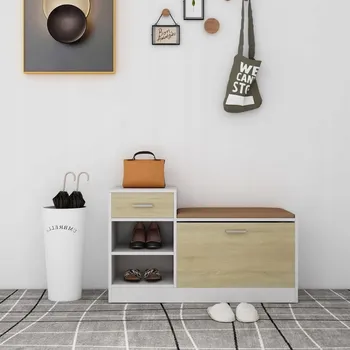 Botník Lavice s úložným prostorem na boty, bílá a dub sonoma, 94,5x31x57 cm