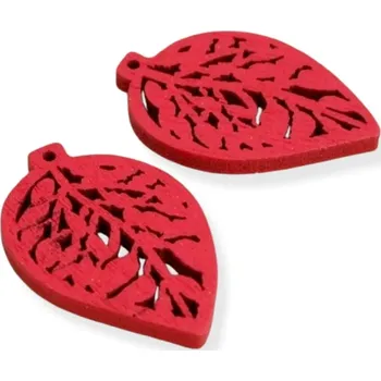 Dřevěný přívěsek lístek červený - 10 ks