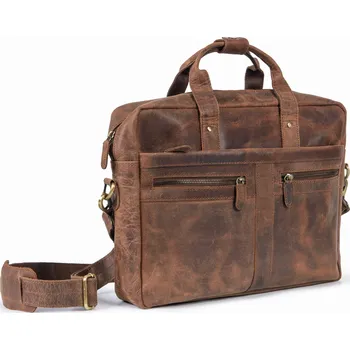 VOOC Pánská kožená taška na notebook do práce; hnědá