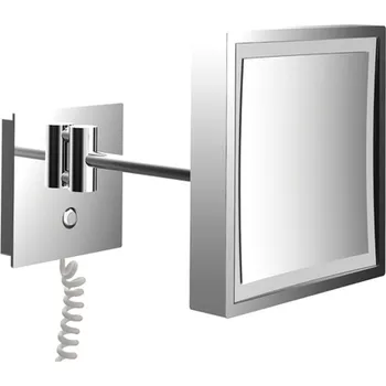 Zrcadlo Emco Cosmetic mirrors Pure LED - Nástěnné čtvercové LED-holící a kosmetické zrcadlo s podsvíceným dotykovým senzorem a šroubový kabel, 3 násobné zvětšování, chrom 109406010