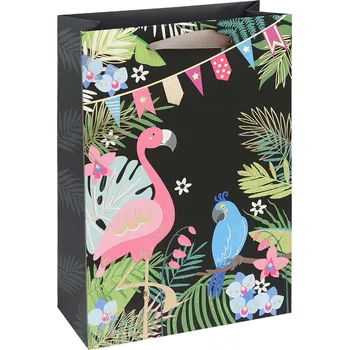 Dárková taška Dárková taška 22,5 x 10 x 33,5cm, černá, potisk plameňák