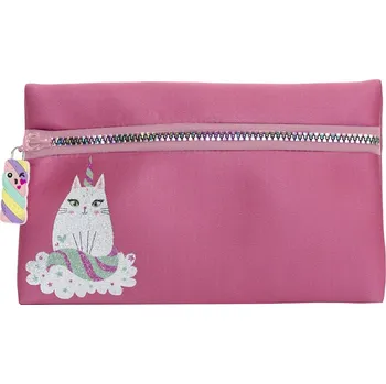 Penál Neoprenový penál růžový, motiv kočka, 190x147mm