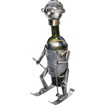 Stojan na víno Kovový stojan na víno, motiv lyžař