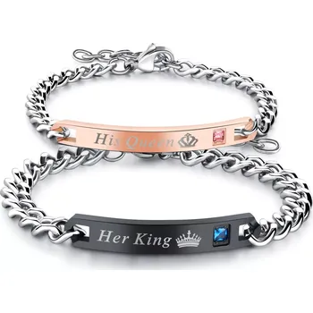 Náramek Titan Jewerly Náramky pro dva z chirurgické oceli King and Queen Stříbrný