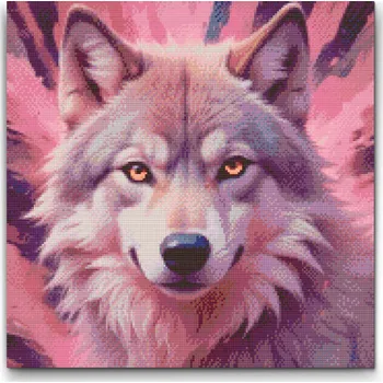 Diamantové malování Diamantové malování - Vlk v odstínech růžové Velikost: 50x50cm, Rámování: Pouze srolované plátno, Diamanty: Kulaté